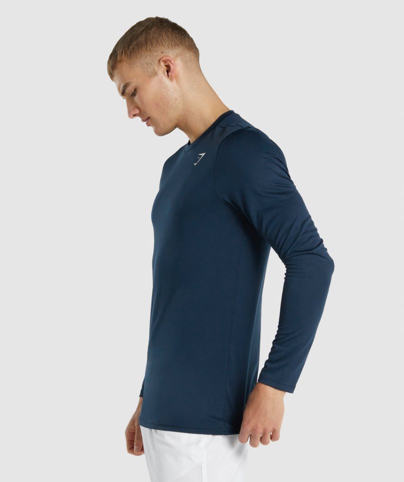 Men's Gymshark Arrival Long Sleeve T-Shirts Navy | CA N58D16